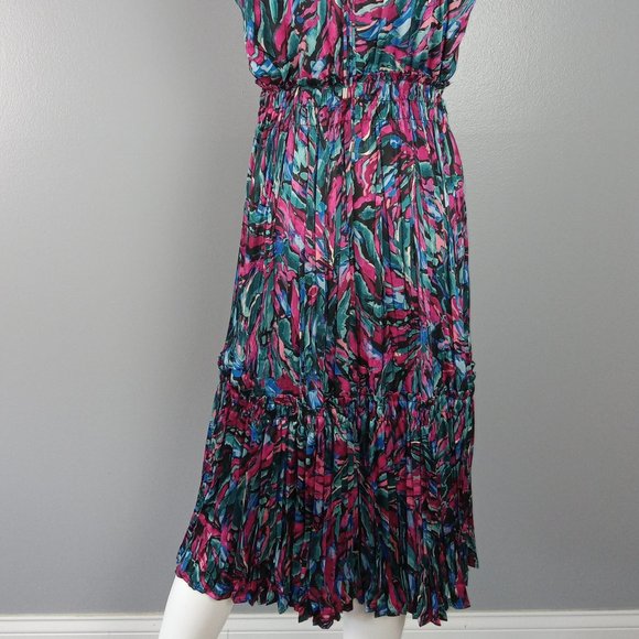 Nicole Miller Smocked Waist Midi Dress Women's Size Small Multicolor Print - Picture 6 of 10